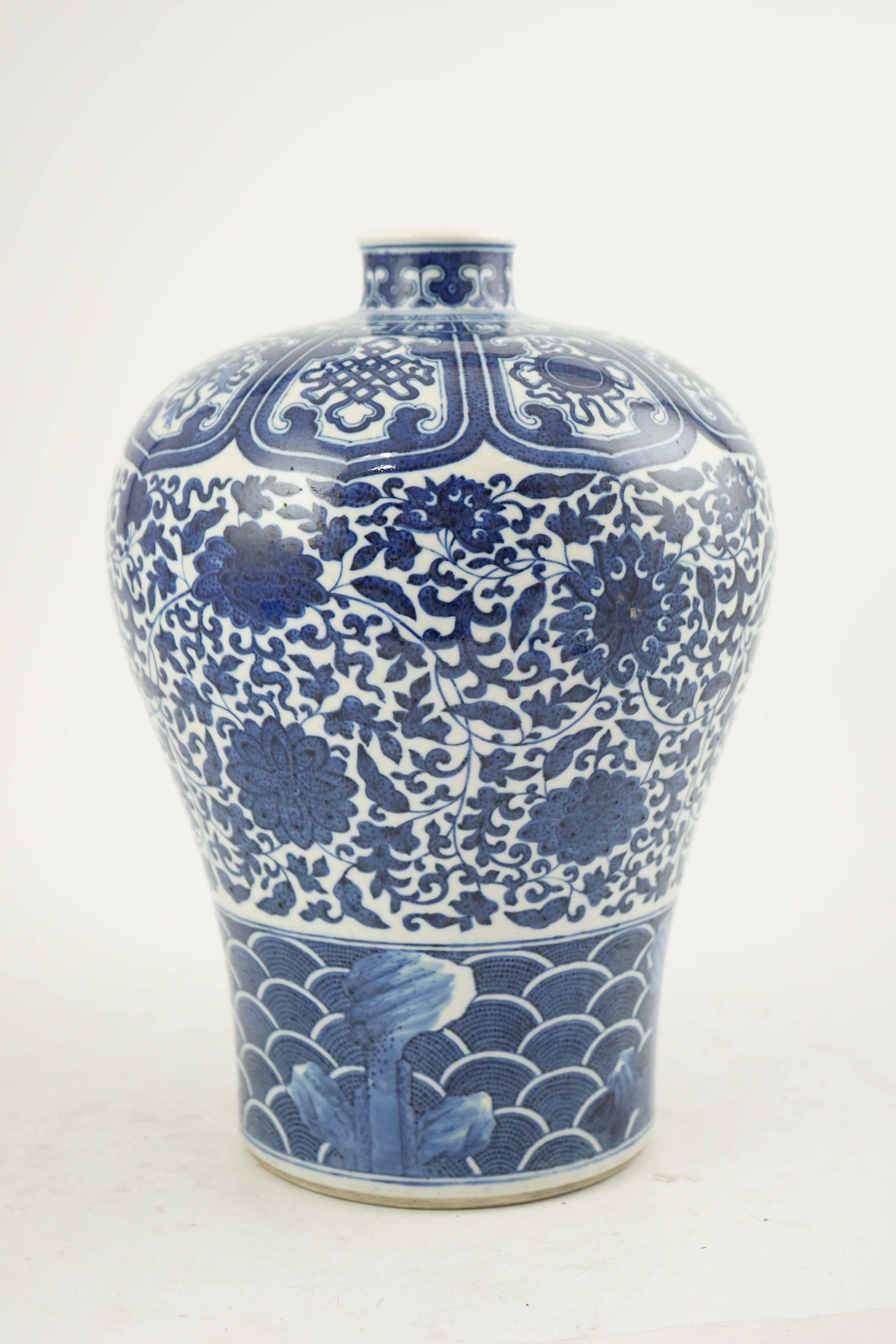 A Chinese blue and white meiping, Qianlong mark, early 20th century